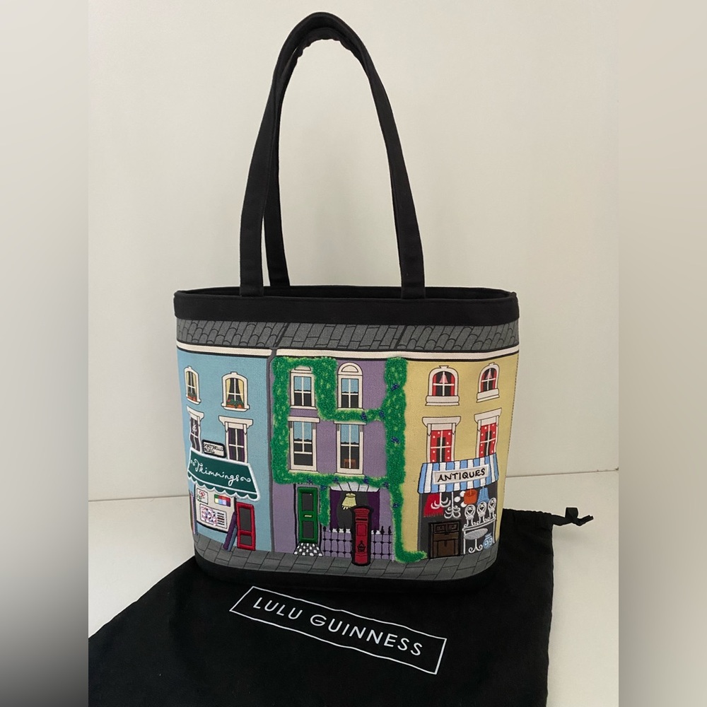 Lulu Guinness Embroidered Streetscape Bag with branded dust bag